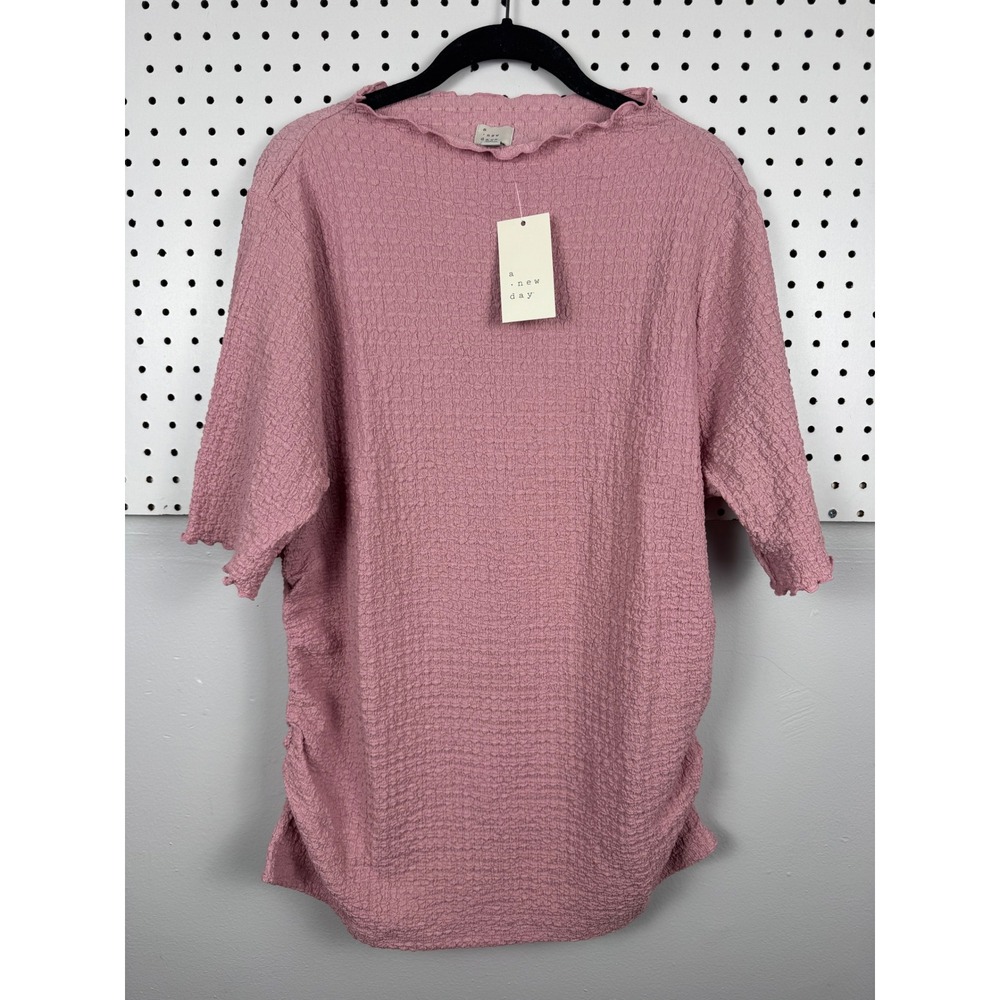 A New Day Pink Textured Popcorn Knit Side Ruched Top 1X G9K045 - Picture 1 of 7